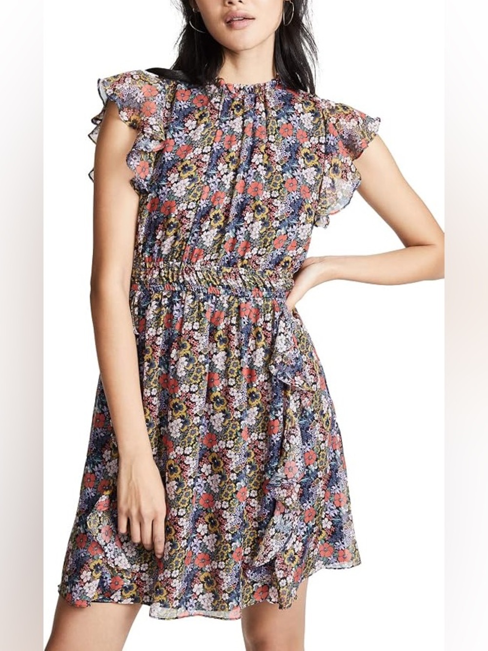 Shoshanna Amira Silk Dress Multi Floral Ruffled Mini Dress - Size 0